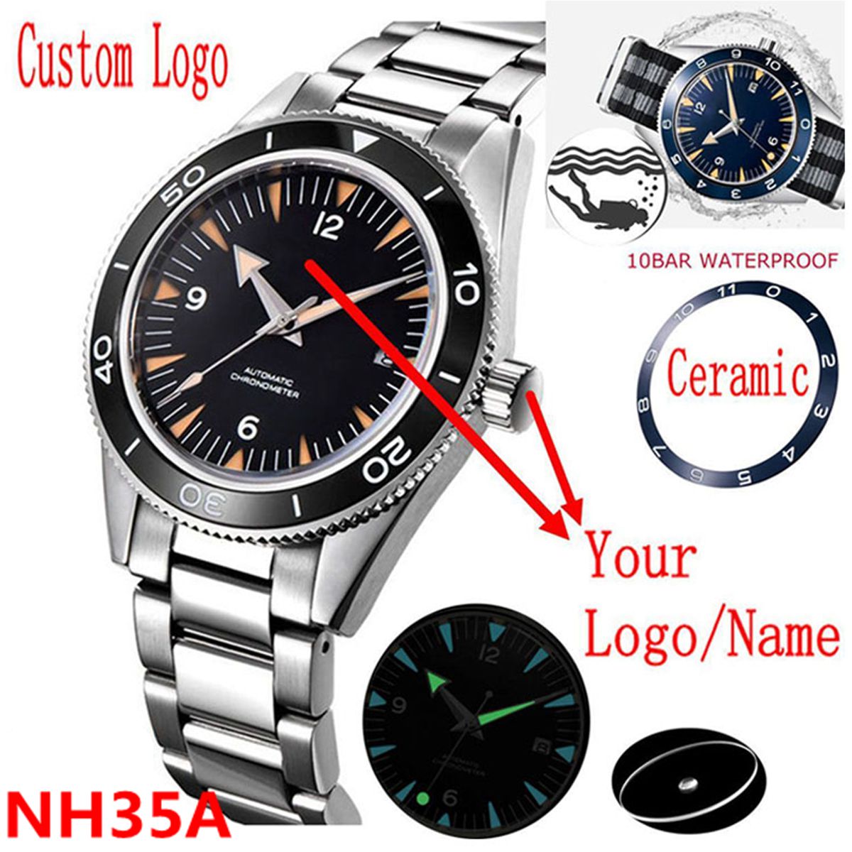 Luxury Watch Quality - شعار مخصص NH35 ساعة يد تعمل