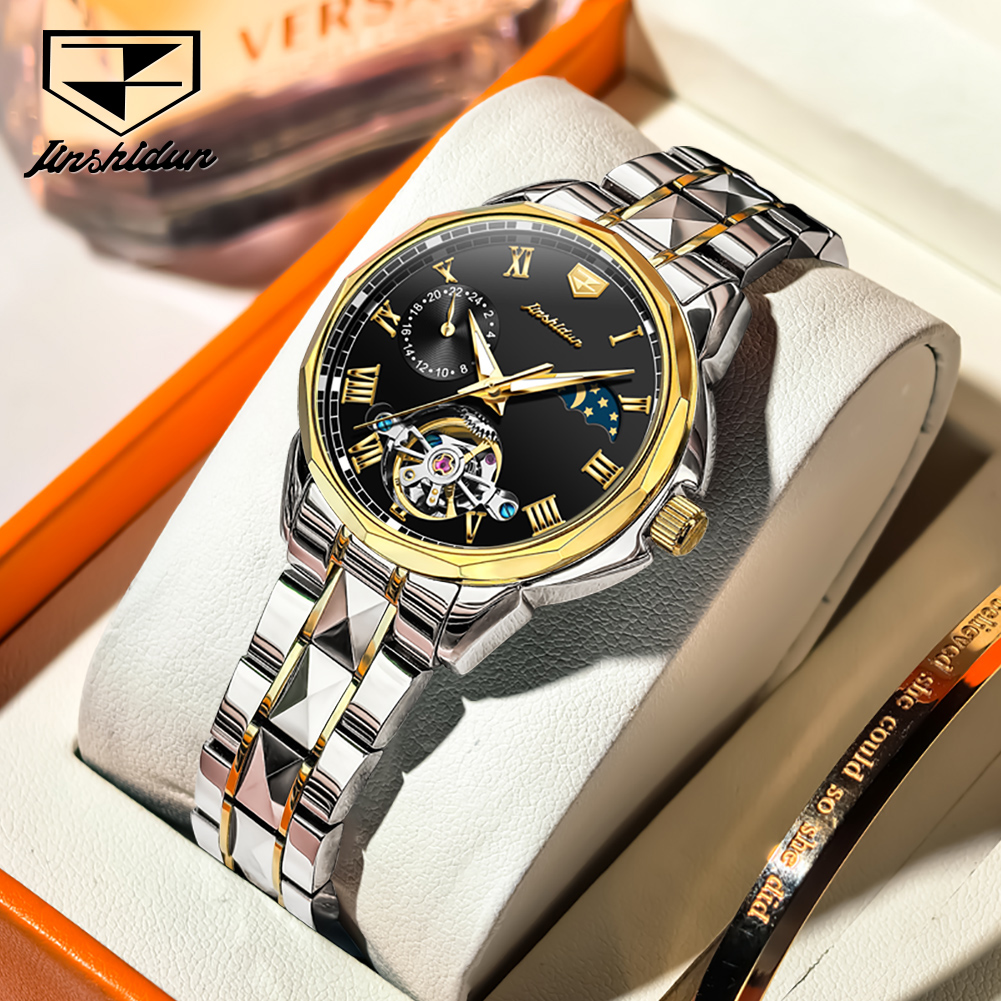 Luxury Watch Moon Phase - ساعة JSDUN 8937 للسيدات، ساعة ميكانيكية