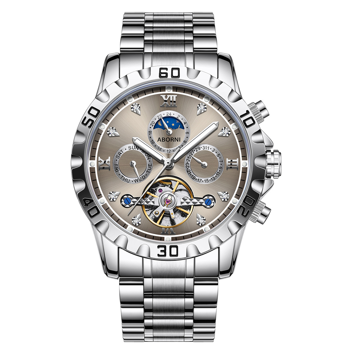 Luxury Watch Moon Phase - ساعة يد رجالية فاخرة ميكانيكية بحزام