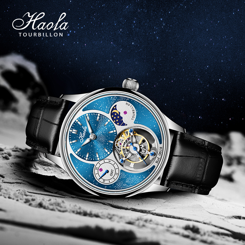 Luxury Watch Moon Phase - ساعة هاوفا الفاخرة بهيكل عظمي وتوربيون