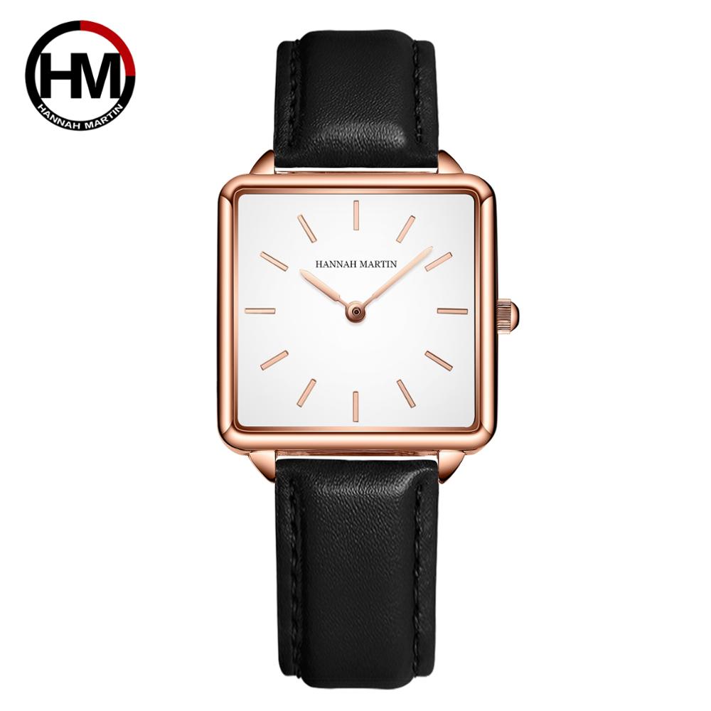 Luxury Watch Square - جلد طبيعي حزام اليابان الكوارتز حركة