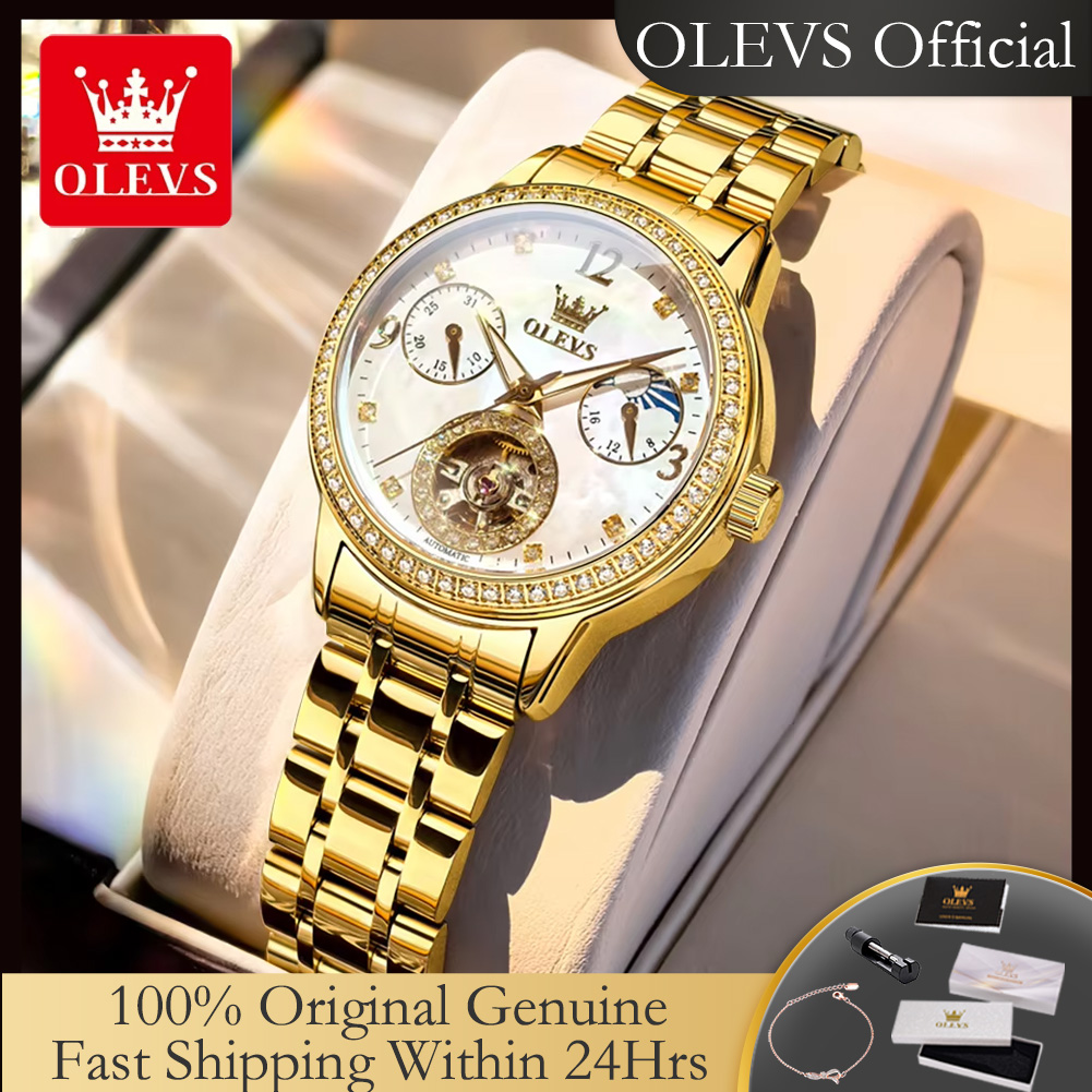 Luxury Watch Moon Phase - ساعة يد نسائية أوتوماتيكية OLEVS 6750