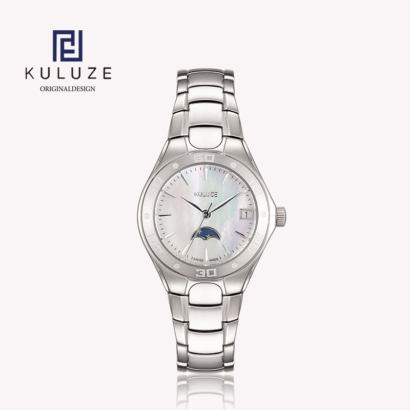 Luxury Watch Moon Phase - ساعة للسيدات من KULUZE تيتانيوم ساعة