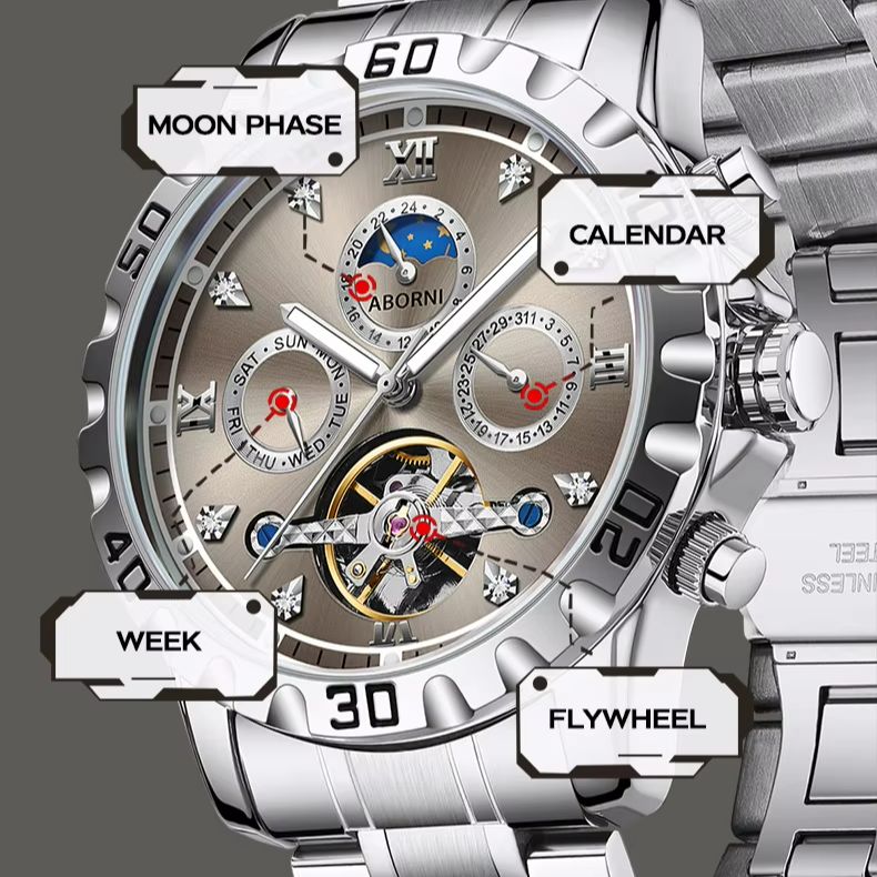 ساعة يد رجالية فاخرة ميكانيكية - مراجعة Luxury Watch Moon Phase وسعره