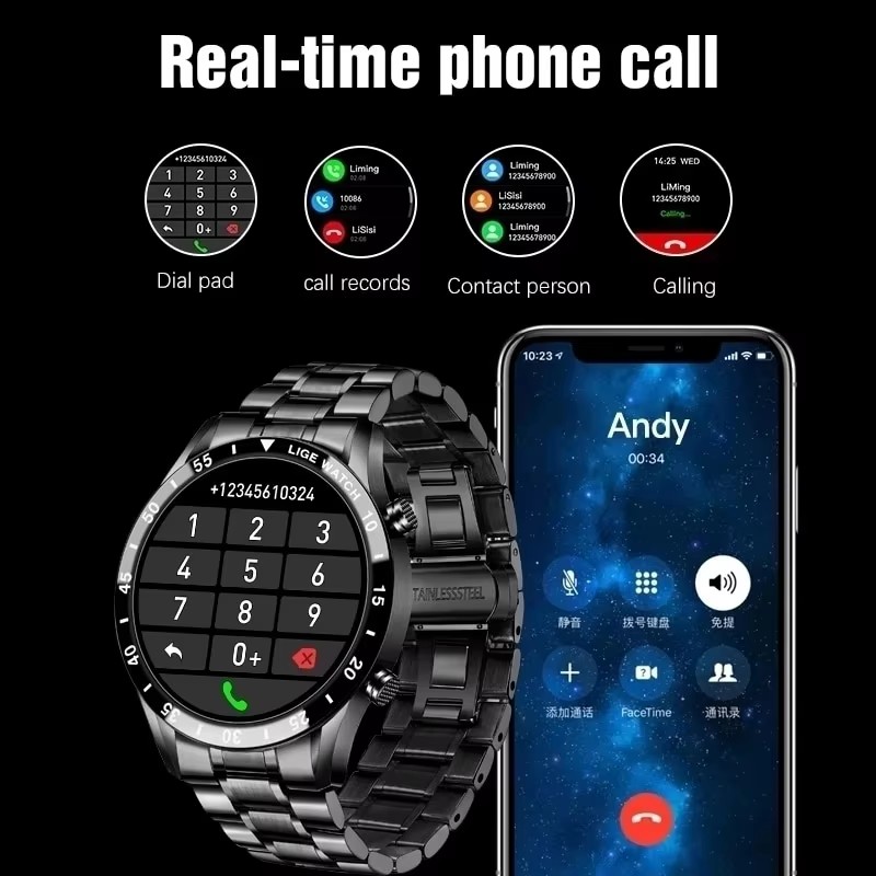LIGE جديد بلوتوث دعوة ساعة ذكي - مراجعة Luxury Watch Arabic وسعره
