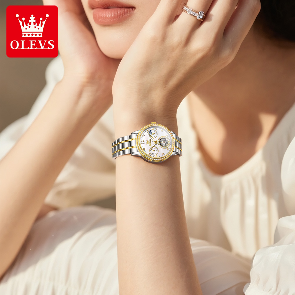 ساعة OLEVS أوتوماتيكية للنساء، - مراجعة Luxury Watch Moon Phase وسعره