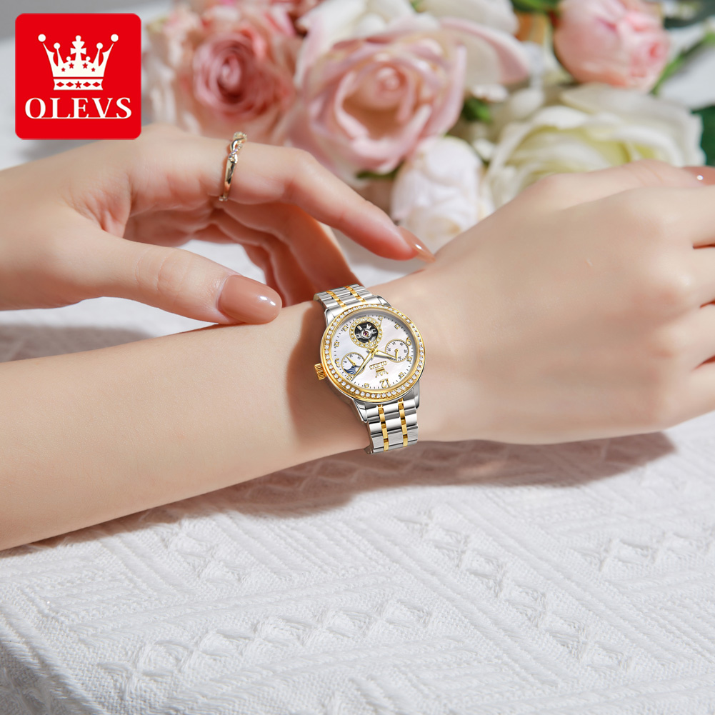 ساعة OLEVS أوتوماتيكية للنساء، - مراجعة Luxury Watch Moon Phase وسعره