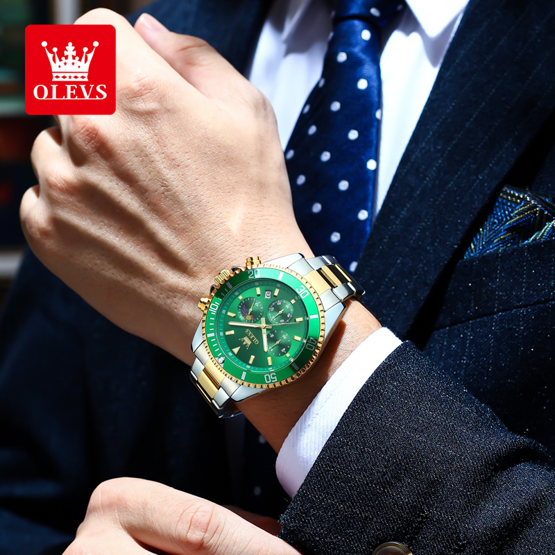 ساعات OLEVS 2870 للرجال، ساعة  - مراجعة Luxury Watch Moon Phase وسعره