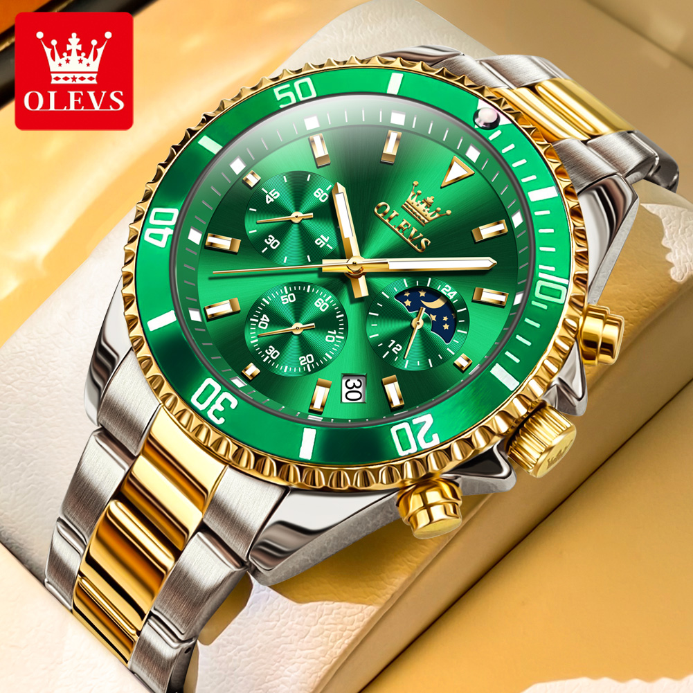 ساعات OLEVS 2870 للرجال، ساعة  - مراجعة Luxury Watch Moon Phase وسعره