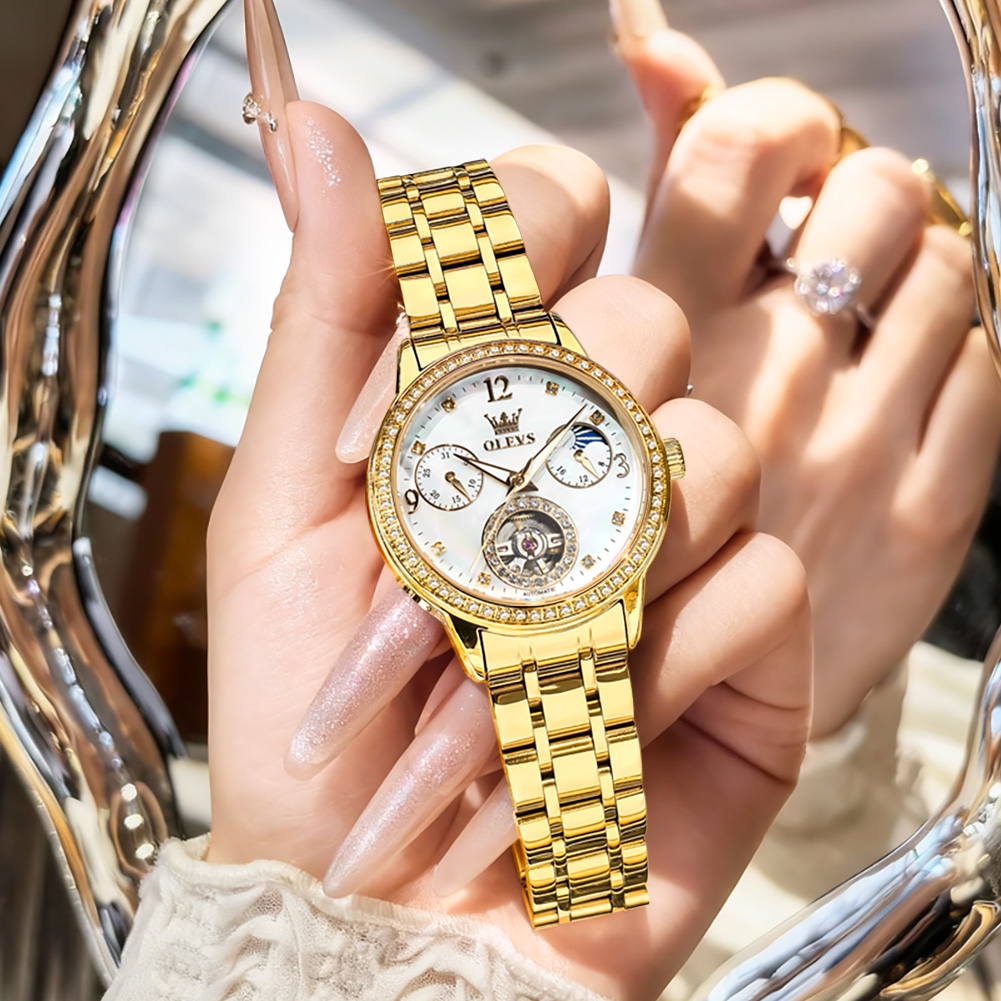 ساعة يد نسائية أوتوماتيكية OLE - مراجعة Luxury Watch Moon Phase وسعره