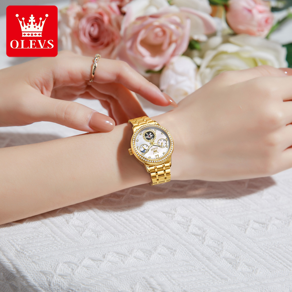 ساعة يد نسائية أوتوماتيكية OLE - مراجعة Luxury Watch Moon Phase وسعره