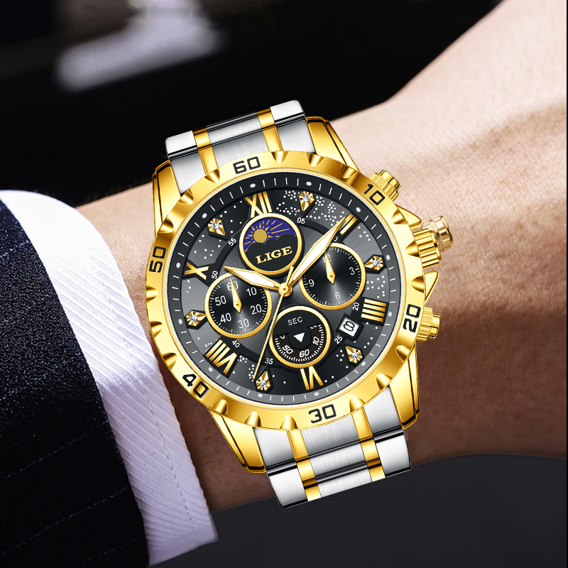 ساعة يد رجالية فاخرة من LIGE،  - مراجعة Luxury Watch Moon Phase وسعره